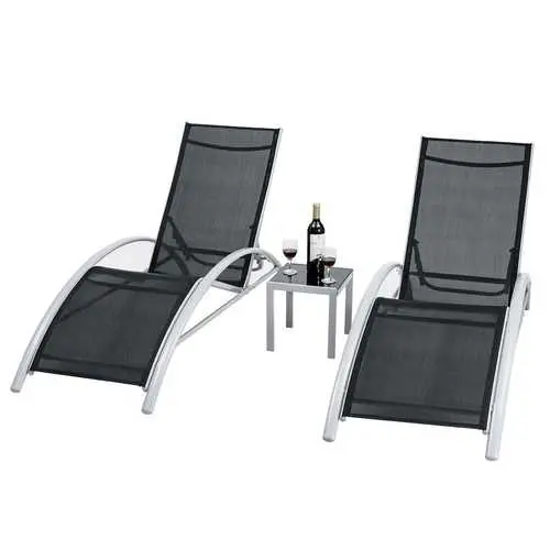 Three-Piece Black Outdoor Pool Lounger Set – All-In-One Patio Solution 1