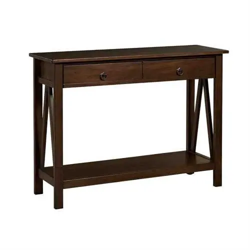 Tobacco Brown 2-Drawer Console Table – Compact Living Room Storage Shelf 1