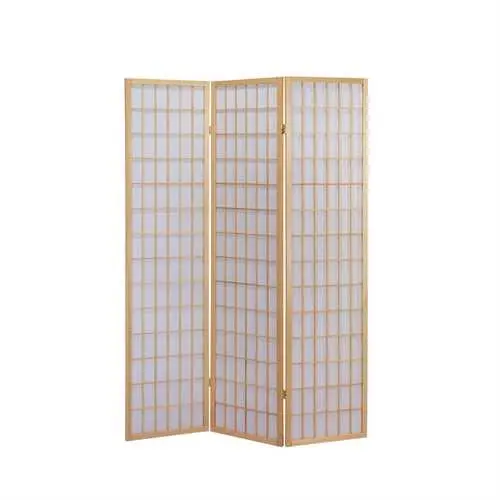 Traditional 3-Panel Japanese Shoji Room Divider In Natural Wood Finish 1