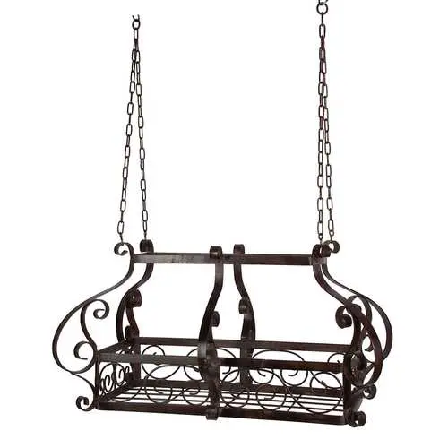 Traditional Scrolling Metal Ceiling Pot Rack – Brown Finish With 12 Hooks 1