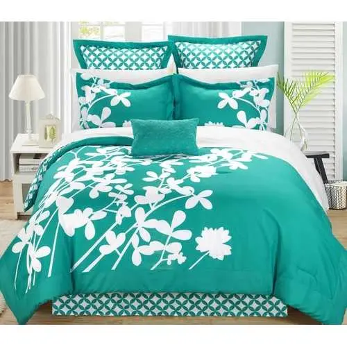 Turquoise King Comforter Set – 7-Piece Floral Bed-In-A-Bag Collection 1