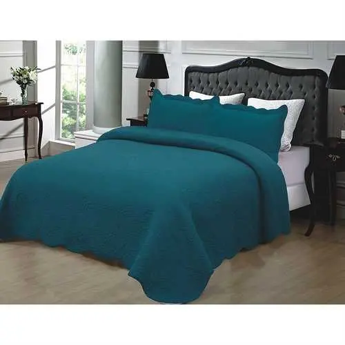 Turquoise Quilted Bedspread Set For California King – 3-Piece Cotton Ensemble 1