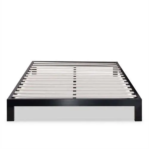 Twin Asian-Inspired Black Metal Platform Bed Frame With Solid Wood Slats 1