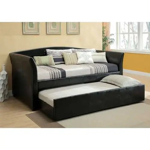 Twin Black Faux Leather Daybed With Trundle – Modern Lounge Bed 1