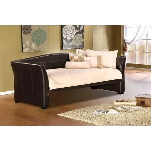 Twin Brown Faux Leather Daybed With Wooden Slats 1