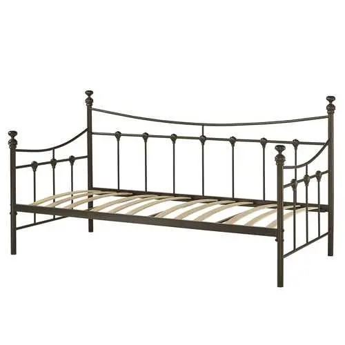 Twin Contemporary Daybed In Dark Brown Metal With Solid Wood Slats 1