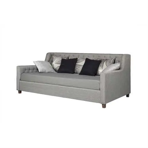 Twin Grey Linen Daybed – Tufted Upholstered Design With Solid Wood Legs & Clean Lines 1