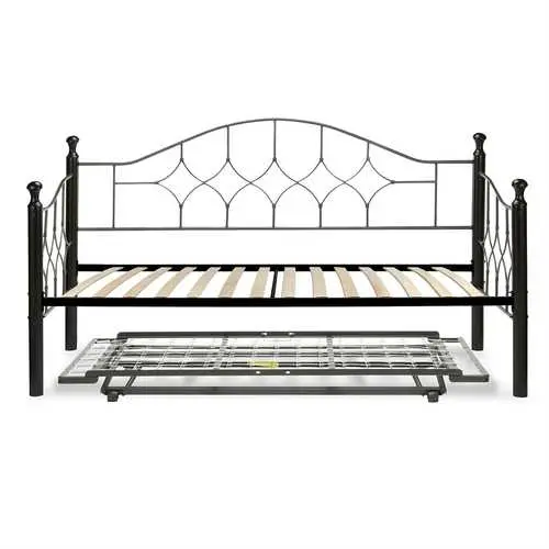 Twin Metal Daybed Frame With Wooden Slats And Pull-Out Trundle 1