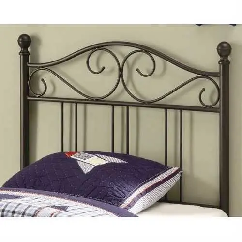 Twin Metal Headboard With Ornate Scrolling Design In Dark Brown Finish 1