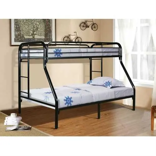 Twin-Over-Full Black Metal Bunk Bed – Sturdy Space-Saving Design With Ladder 1