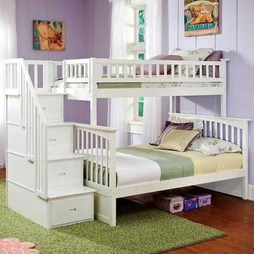 Twin-Over-Full Bunk Bed With Integrated Staircase Storage – White Finish 1