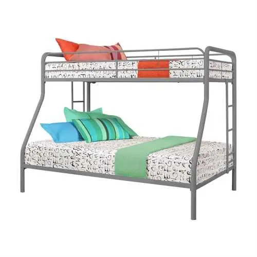Twin-Over-Full Heavy-Duty Metal Bunk Bed – Brushed Silver Finish 1