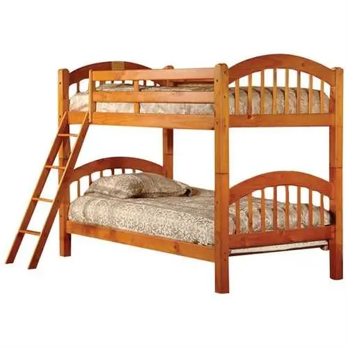 Twin-Over-Twin Bunk Bed With Ladder – Honey Oak Finish 1