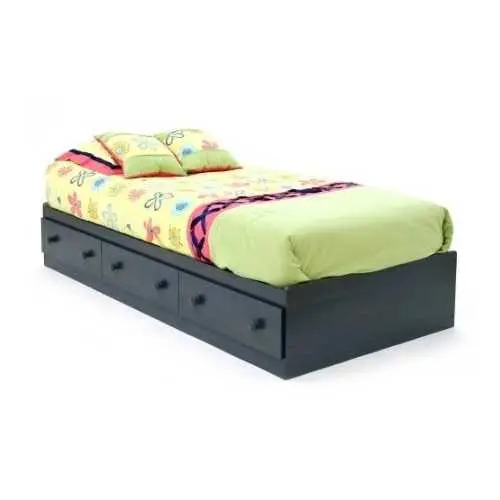 Twin Platform Bed With Three Under-Bed Drawers – Dark Blueberry Finish 1