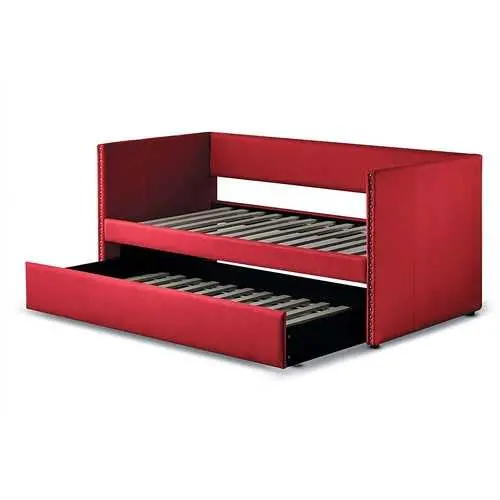 Twin Red Fabric Upholstered Daybed With Pull-Out Trundle 1