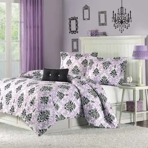 Twin/Twin Xl Purple Damask Comforter Set – Elegant Bedding Ensemble 1