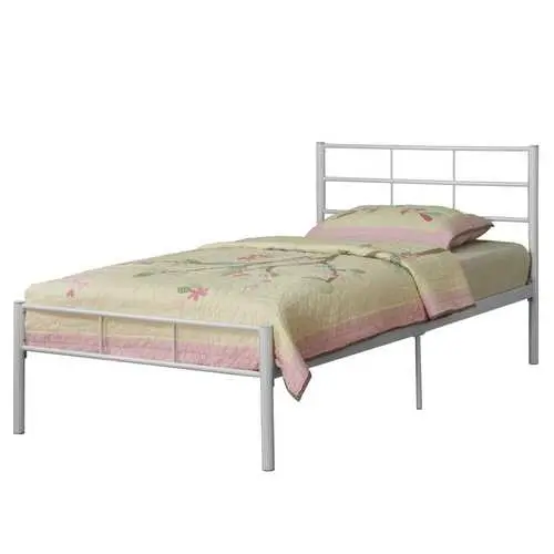 Twin White Metal Platform Bed Frame With Minimalist Headboard 1
