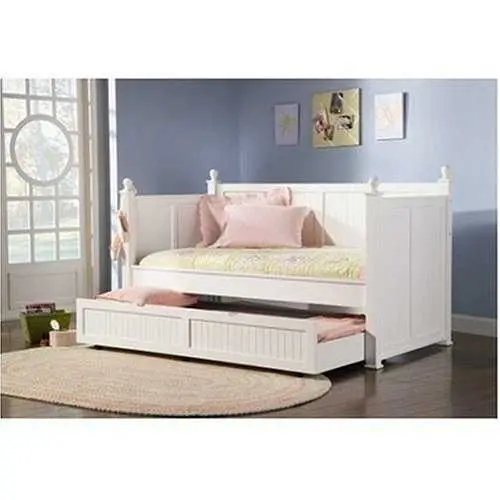 Twin White Wood Daybed With Hidden Pull-Out Trundle 1