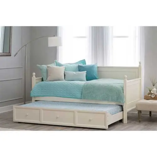 Twin White Wood Daybed With Integrated Pull-Out Trundle 1