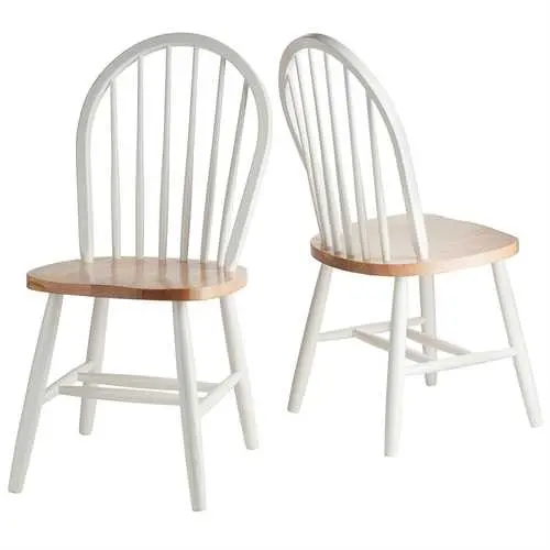 Two Natural And White Wooden Dining Chairs – Classic Design Set 1