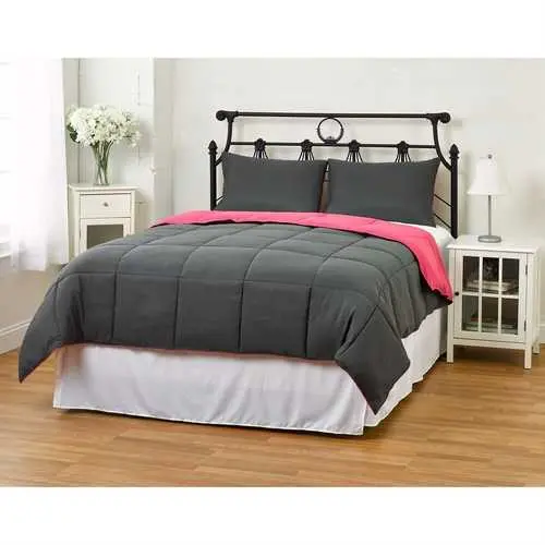 Two-Piece Grey-And-Pink Microfiber Twin Comforter Set With Decorative Sham 1