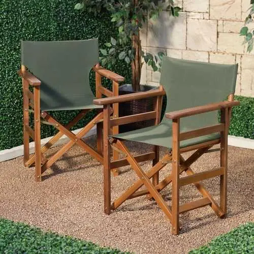 Two-Piece Outdoor Directors Chair Set – Forest Green Fabric Seat & Steel Frame 1