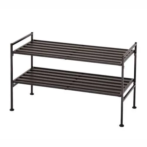 Two-Tier Stackable Shoe Rack – Slatted Resin Design, Mocha Tone 1