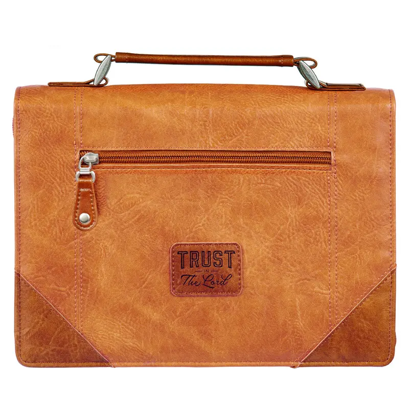 Two-Tone Brown Faux Leather Bible Bag With 'Trust In The Lord' Theme 1