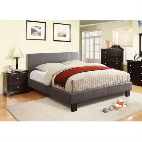 Upholstered Full-Size Platform Bed With Gray Faux Leather Headboard 1