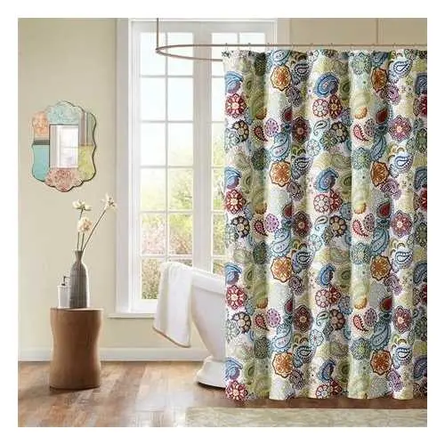 Vibrant Floral-Paisley Shower Curtain In Contemporary Color Palette 1