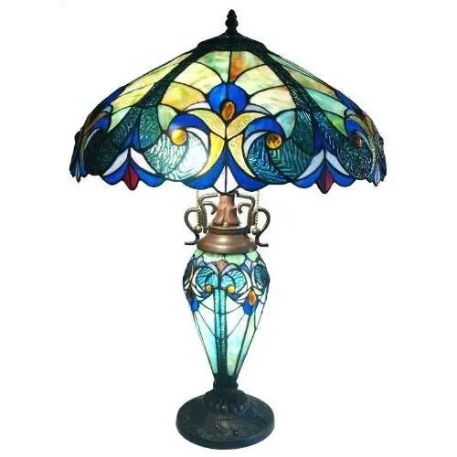 Victorian-Inspired Tiffany Table Lamp – 3-Light With Multicolored Glass Shade 1