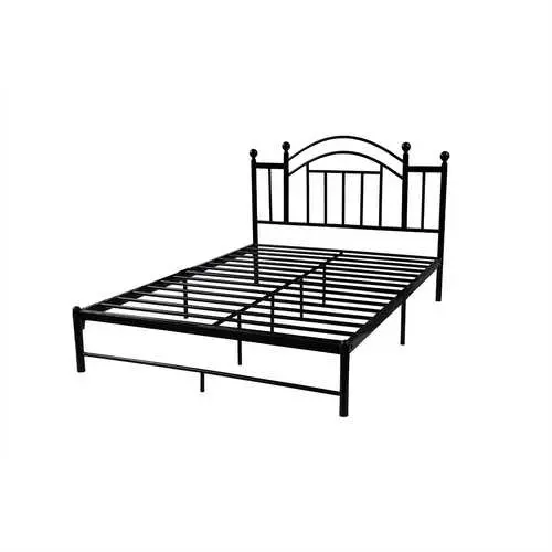 Vintage Arch-Style Platform Bed – Queen Size Black Metal Frame With Curved Headboard 1
