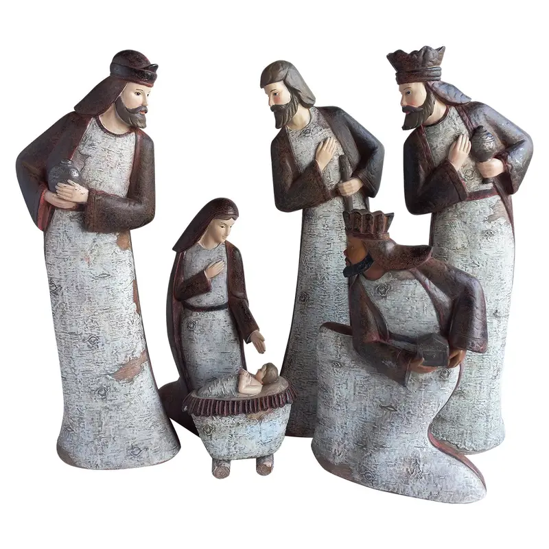 Vintage Rust & Cream Christmas Nativity – 6-Piece Decorative Set 1