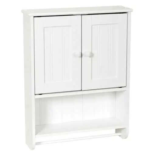 Wall-Mounted White Bathroom Cabinet With Built-In Towel Bar 1