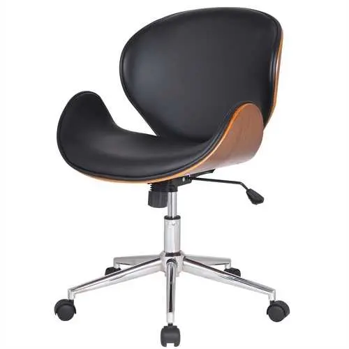 Walnut-And-Black Faux Leather Office Chair – Ergonomic Curved Seat Design 1