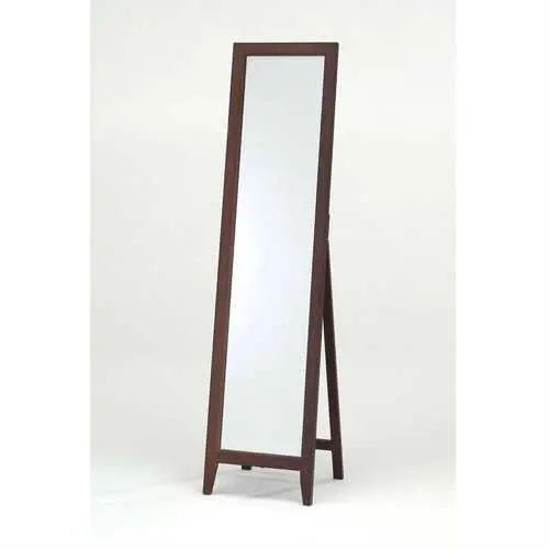 Walnut-Finish Solid Wood Contemporary Floor Mirror 1