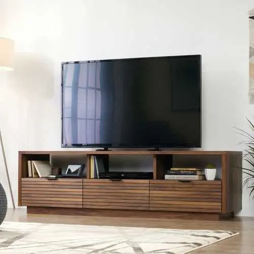 Walnut-Finished Tv Stand – Contemporary Entertainment Center For Screens Up To 70 Inches 1
