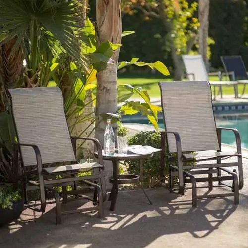 Weatherproof 3-Piece Patio Glider Set – Padded Sling Chairs + Side Table 1