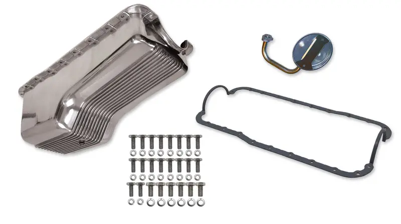 Weiand Polished Aluminum Oil Pan Kit – 4-Quart Finned Sump For Small Block Ford Engines (1965–1987) 1