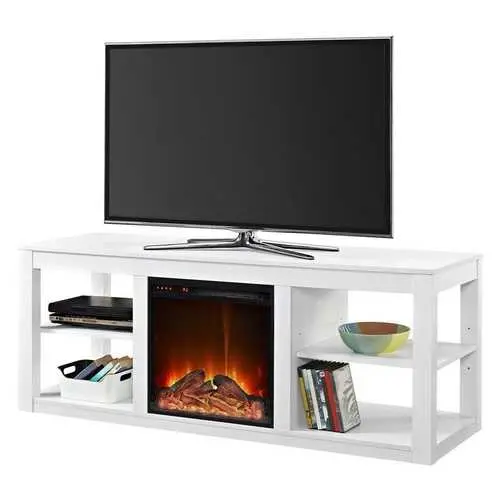 White 2-In-1 Electric Fireplace Tv Stand – Modern Media Console With Flame Effect 1
