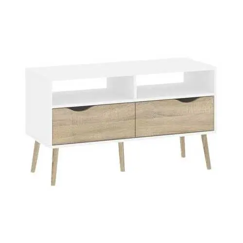 White And Oak-Finish Mid-Century Console Table – Slim Entryway Or Living Room Accent 1
