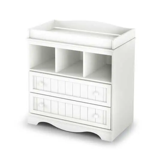 White Baby Changing Table – Two-Drawer Diaper Station With Safety Rail 1