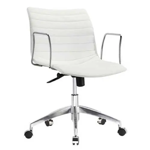 White Faux Leather Mid-Century Office Chair – Curved Mid-Back & Armrest Design 1
