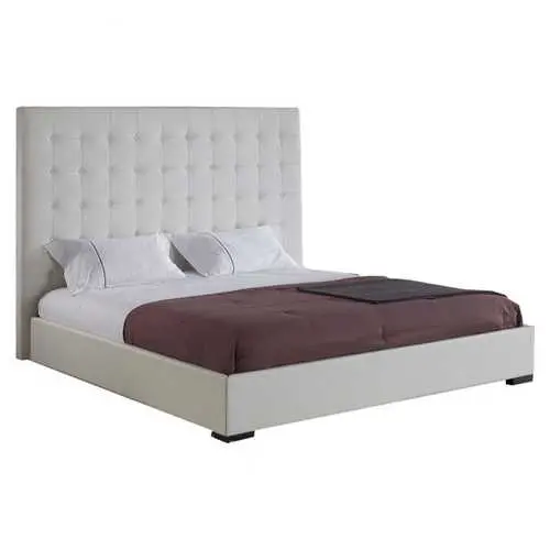 White Faux Leather Platform Bed – Queen Size With Button-Tufted Upholstered Headboard 1