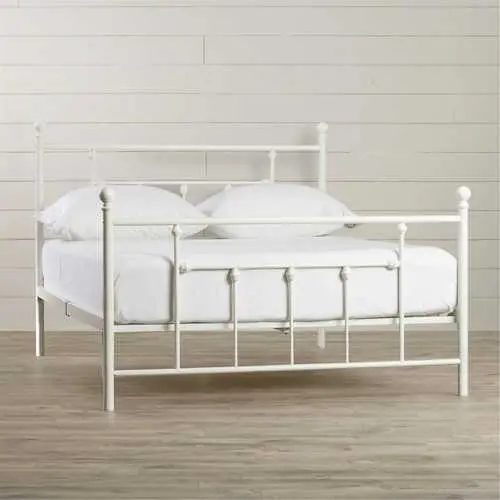 White Full-Size Metal Platform Bed With Integrated Headboard And Footboard 1
