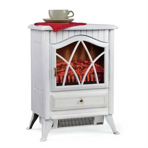 White/Ivory 400-Sq-Ft Electric Fireplace Heater With Realistic Flame Effect 1