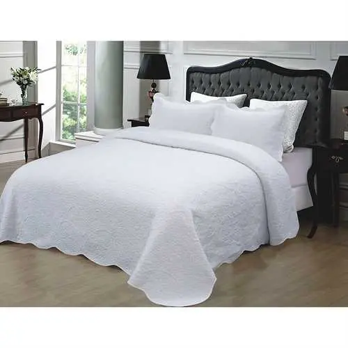 White King Quilted Bedspread – 3-Piece Cotton Set With Matching Shams 1