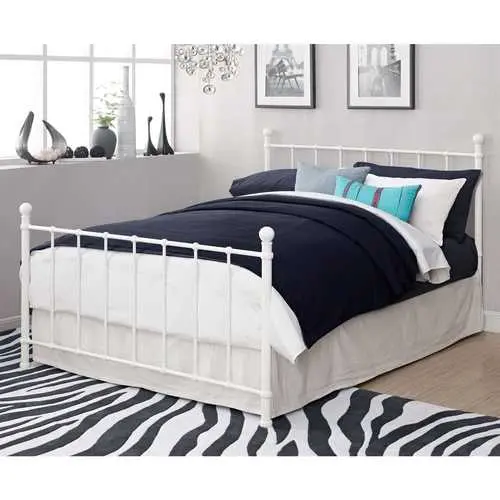 White Metal Platform Bed Frame For Full Or Queen Mattresses – Includes Headboard And Footboard 1