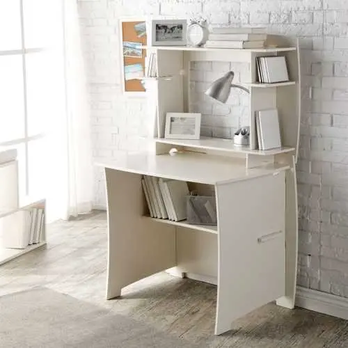 White Modern Computer Desk With Hutch For Home Office Or Writing Space 1
