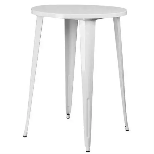 White Round Metal Bistro Table – 30-Inch Outdoor Patio Bar Height 1